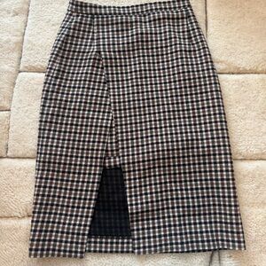 Maje Plaid Front-Slit Pencil Skirt - Black & Cream